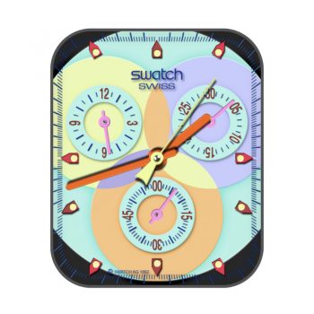 Swatch斯沃琪三原色黄橙紫蓝黑底表盘.clock