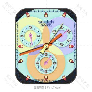 Swatch斯沃琪三原色黄橙紫蓝黑底表盘.clock