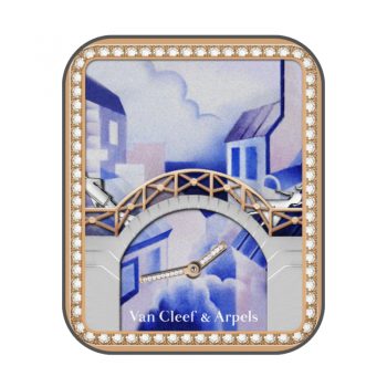 VACro8tz00ByAH蓝色城市拱桥黄金镶钻边表盘.clock