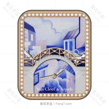 VACro8tz00ByAH蓝色城市拱桥黄金镶钻边表盘.clock