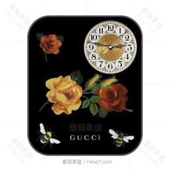 GUCCI古驰复古式黄红玫瑰黑底表盘.clock