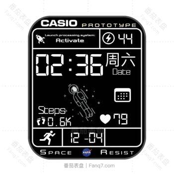 卡西欧CASIO网红卡通太空人系列动态旋转小人黑色表盘.clock