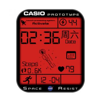 卡西欧CASIO网红卡通太空人系列动态旋转小人红色表盘.clock