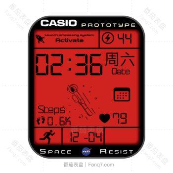 卡西欧CASIO网红卡通太空人系列动态旋转小人红色表盘.clock