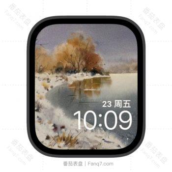 雪景里弯曲的湖面苹果iwatch壁纸表盘.watchface