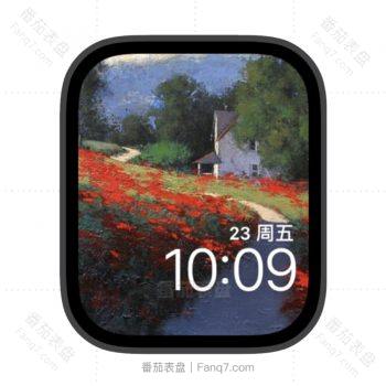 小路两旁盛开红色的花朵苹果iwatch壁纸表盘.watchface