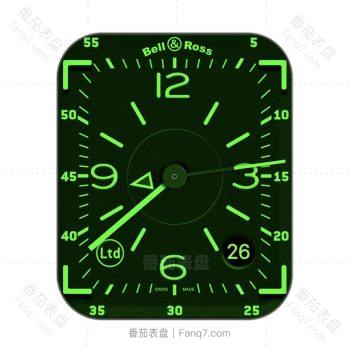 bell & ross 柏莱士黑底绿色罗马数字表盘.clock