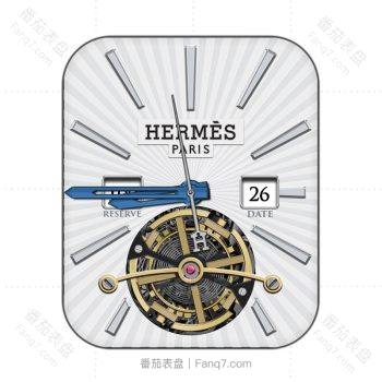 爱马仕Hermes白色底灰色放射条纹重力飞陀表盘.clock