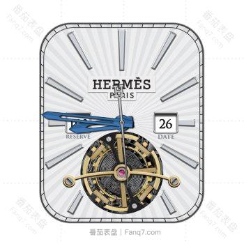 爱马仕Hermes白色底灰色放射条纹重力飞陀黑边表盘.clock