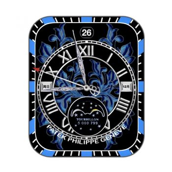 partek philippe百达翡丽深蓝色水纹花黑色表盘.clock