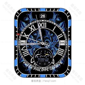 partek philippe百达翡丽深蓝色水纹花黑色表盘.clock
