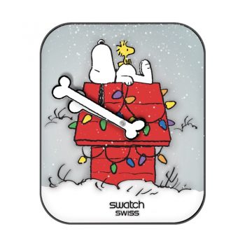 史努比躺在小房子上动态雪花飘落版表盘.clock