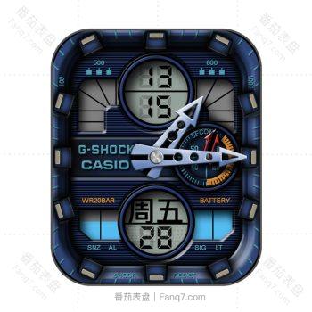 卡西欧CASIO蓝橙三盘仪表动态进度表盘.clock