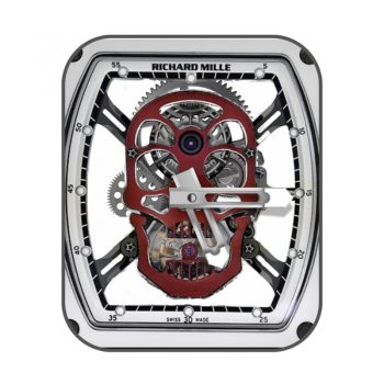 理查德米尔RICHARD MILLE红色骷髅镂空白底RM52表盘.clock