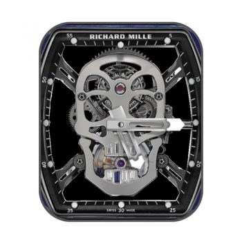 理查德米尔RICHARD MILLE银色骷髅镂空黑底RM52表盘.clock
