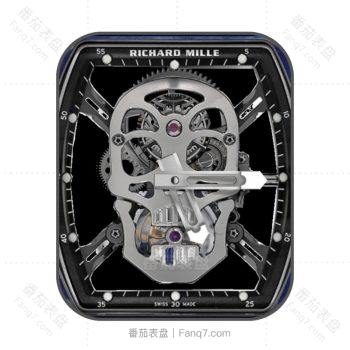 理查德米尔RICHARD MILLE银色骷髅镂空黑底RM52表盘.clock