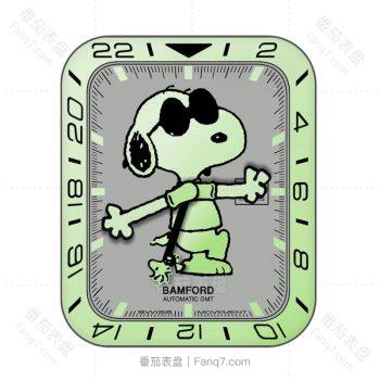 Snoopy史努比戴灰色底绿边表盘.clock