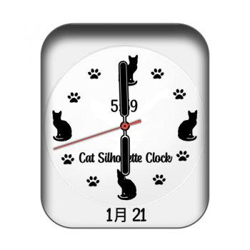 Cat_Silhouette白色底黑猫和猫爪可爱刻度表盘.clock