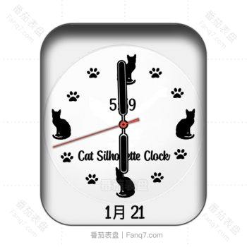 Cat_Silhouette白色底黑猫和猫爪可爱刻度表盘.clock