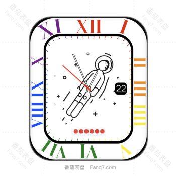 白色太空人旋转白色底多彩周期刻度表盘.clock