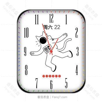 白色宇航员太空人猫蹦跳多彩刻度表盘.clock