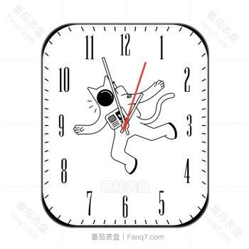白色宇航员太空人猫蹦跳黑色刻度表盘.clock