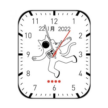 白色宇航员太空人猫蹦跳黑色刻度带日历表盘.clock