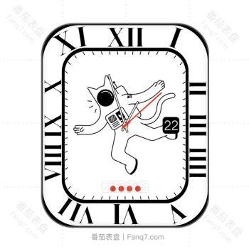 白色宇航员太空人猫蹦跳黑色周期 刻度表盘.clock