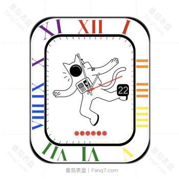 白色宇航员太空人猫蹦跳黑色周期 刻度表盘.clock