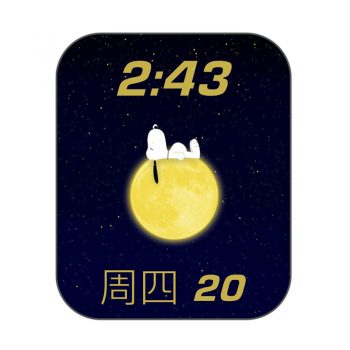 史努比snoopy黑色底躺在黄色球上表盘.clock