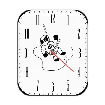白色卡通太空人悬浮黑色刻度表盘.clock