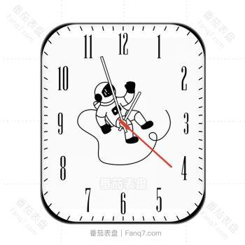 白色卡通太空人悬浮黑色刻度表盘.clock