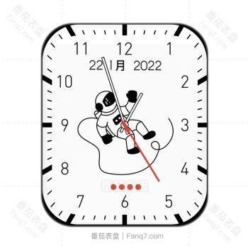 白色卡通太空人悬浮黑色刻度带日历表盘.clock