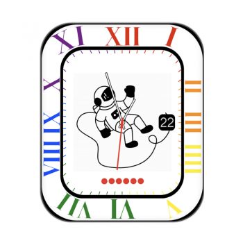白色卡通太空人悬浮多彩周期刻度表盘.clock