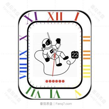 白色卡通太空人悬浮多彩周期刻度表盘.clock