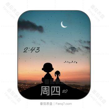snoopy史努比和布朗在看夕阳落下表盘.clock