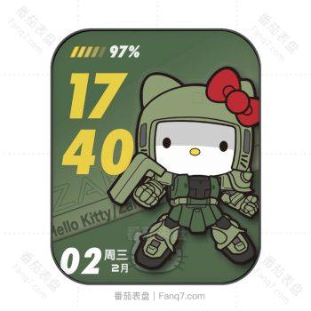 hellow kitty猫绿色机甲战士卡通可爱表盘.clock