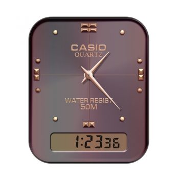 卡西欧Casio玫瑰粉黄金双格刻度表盘.clock