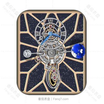 Jacob&co 杰克宝蓝色星空背景玫瑰金框架重力飞陀炫酷机械表盘.clock