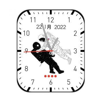白色底黑白两个太空人黑色刻度带日历表盘  .clock