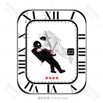 白色底黑白两个太空人黑色周期刻度表盘 .clock