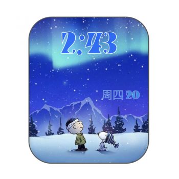snoopy史努比与布朗在夜晚的雪地里滑雪表盘.clock
