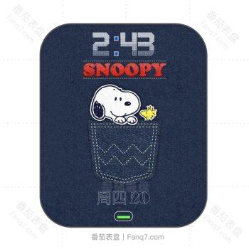 snoopy史努比在口袋里可爱牛仔蓝表盘.clock
