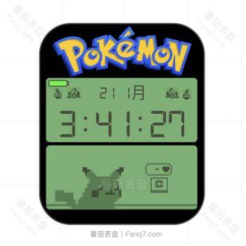 Pokemon皮卡丘绿色复古卡通表盘.clock
