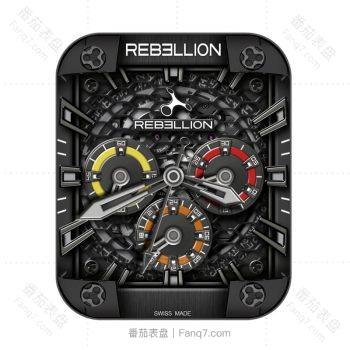 REBELLION REB7瑞柏麟黑色炫酷黄橙红三盘表盘.clock
