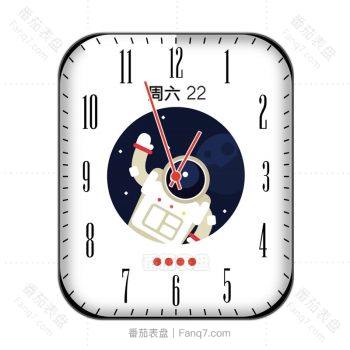 白色太空人胖胖招手黑色刻度数字表盘.clock