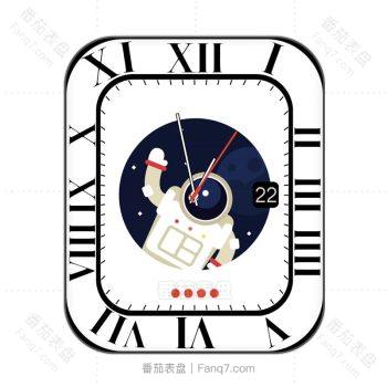 白色太空人胖胖招手黑色周期刻度数字表盘.clock