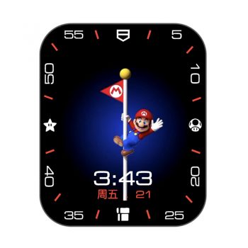 深蓝色渐变黑超级玛丽mario在旗上旋转卡通表盘.clock