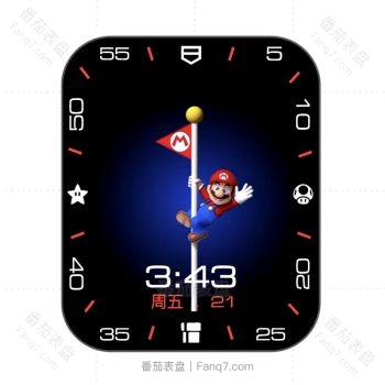 深蓝色渐变黑超级玛丽mario在旗上旋转卡通表盘.clock
