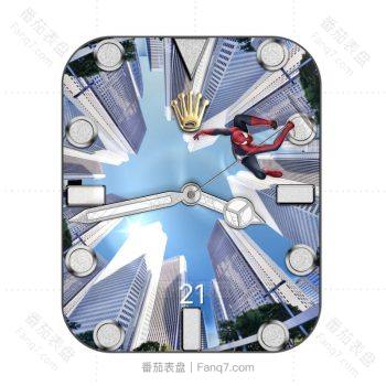 劳力士rolex蜘蛛侠蓝色城市漫威系列表盘.clock